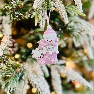 Baby’s First Christmas Ornament Personalized | New Baby Girl Gift | Custom Baby&#39;s 1st Christmas Gift | Pink Stocking Ornament | Baby Shower