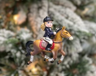 Equestrian Girl Riding Horse Christmas Ornament | Horse Ornament | Bay Chestnut Horse Ornament Horse Back Riding Personalized Ornament