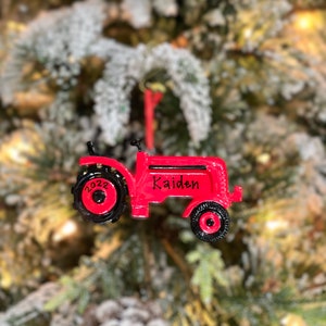 Personalized Red Tractor Christmas Ornament | Baby&#39;s First Christmas