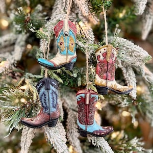 Glitter Cowboy Boot Christmas Ornament | Western Holiday Rodeo Decor | Personalized Western Cowgirl Keepsake