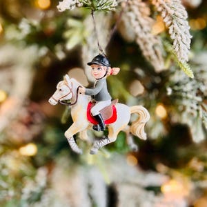 Equestrian Girl Riding Horse Christmas Ornament | Horse Ornament | Palomino Horse Ornament Horse Back Riding Personalized Christmas Ornament