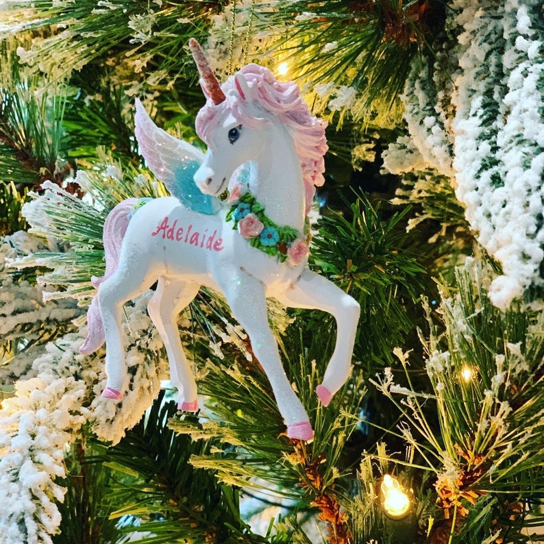 Unicorn Christmas Ornament Personalized Pink Glitter Custom Etsy