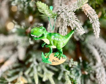 Personalized T-rex Dinosaur Ornament | Custom Holiday Keepsake