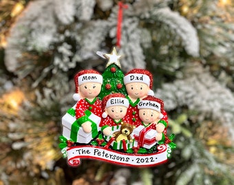 Pajama Family Of Four Christmas Ornament | Custom Family Ornament | Personalized Family Ornament | Makes Four Family Gift
