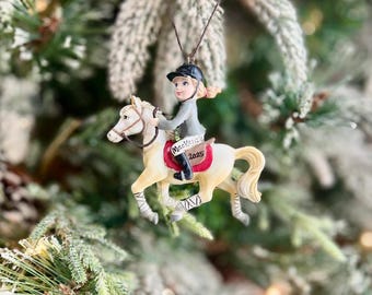 Personalized Equestrian Girl Riding Palomino Horse Christmas Ornament