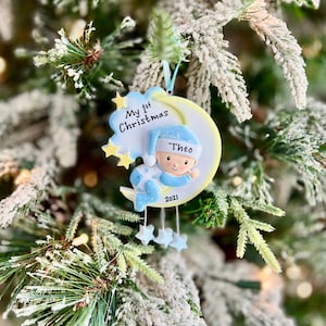 Personalized Baby&#39;s First Christmas Ornament | Boy on Moon Gift