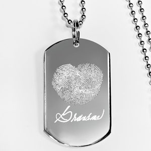 Heart shape, Fingerprint Necklace, Handwriting Necklace, Dog Tag Necklace, Fingerprint memorial, Handwriting memorial, Memorial Necklace