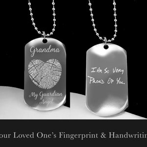 Fingerprint Necklace, Handwriting Necklace, Dog Tag Necklace, Fingerprint memorial, Handwriting memorial, Memorial Necklace