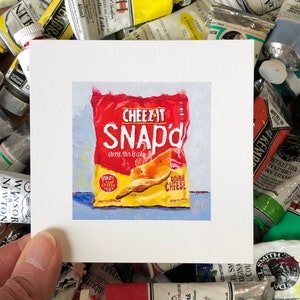 Cheez-It Bag Oil Painting Fine Art Print, 4x4 Small Kitchen Junk Food Art