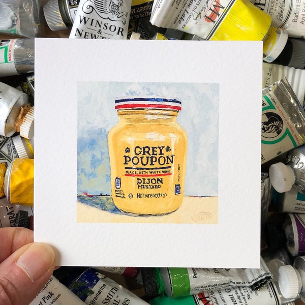 Mustard Jar Art Print, Small 4x4 Kitchen Food Print