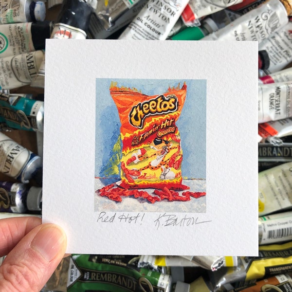 Hot Cheetos Bag Art Print, Junk Food Art, Small Miniature Art Print