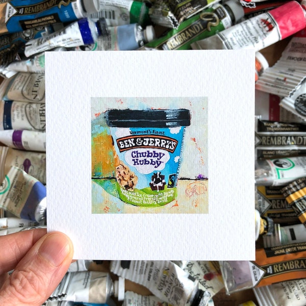 Chubby Hubby Ice Cream Miniature Art Print 4x4, Unique Kitchen Food Art Print, Junk Food Small Wall Art, Foodie Gift