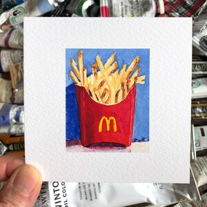 French Fries  Miniature Print 4x4, Unique Kitchen Food Art Print, Junk Food Small Wall Art, Foodie Gift