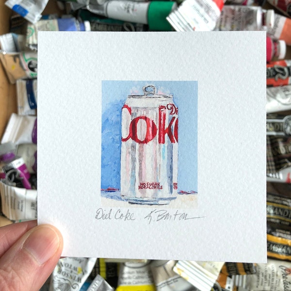Diet Coke Can Still Life, Diet Coke Gifts, red white and blue decor, Kitchen Pop Art, Small Art Prints, Fast Food Art, Food Art Mini Art 4x4