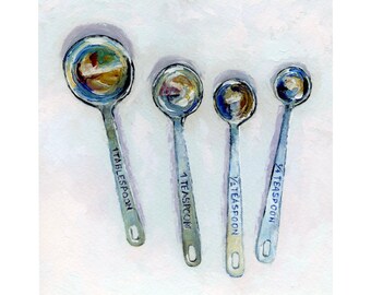 Measuring Spoons Art Print, Baking Art, Kitchen Art, Bakers Gifts, Cooks Gifts, Cooking Art, Spoons Wall Hanging, Kitchen Utensils Wall Art