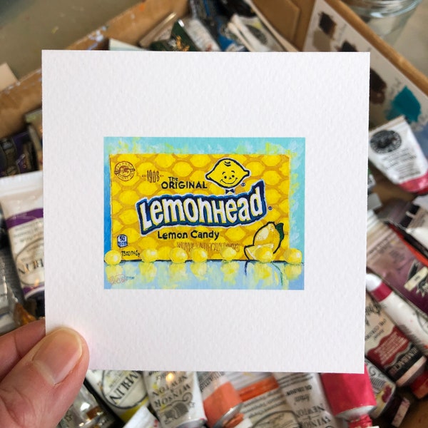 Lemonhead Candies Small Art Print, 4x4 , Unique Kitchen Food Art Print, Candy Art