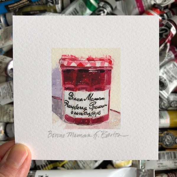 Bonne Maman Raspberry Jar Art, Miniature French Food Print, Small Art, Breakfast Kitchen Wall Decor, Chef Gift Idea, Kitchen Pop Art