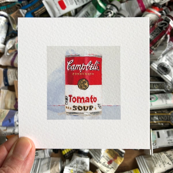 Tomato Soup Can Miniature Print 4x4, Unique Kitchen Food Art Print, Pop Art Food Small Wall Art, Foodie Gift