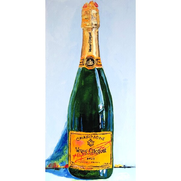 Veuve Clicquot Champagne Bottle Fine Art Print from my still life oil painting, 11x14, 8x10, 7x5 paper size, Champagne lover gift