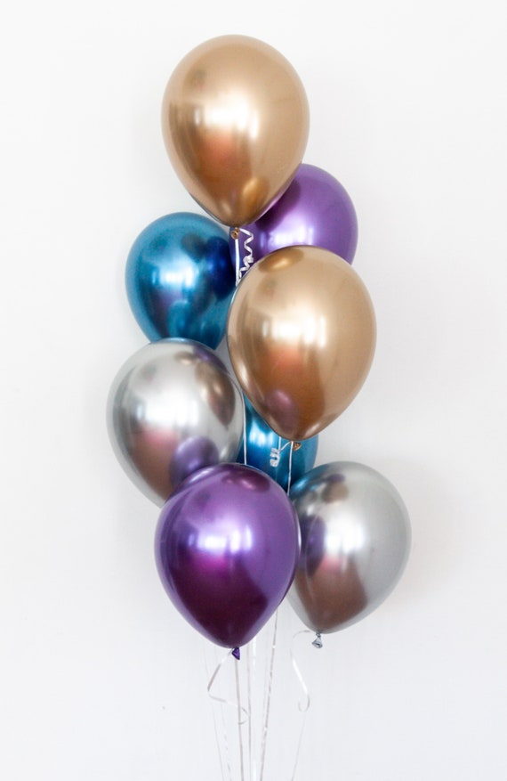 Chrome Balloons Blue Gold Silver And Purple Balloon Bouquet Etsy