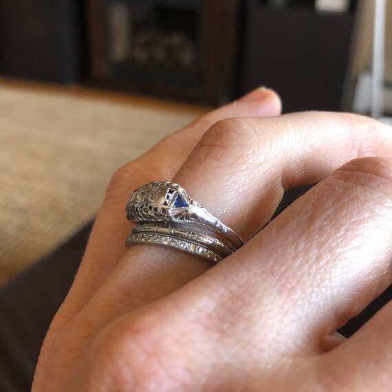 Edwardian diamond + Sapphire Ring - image 8