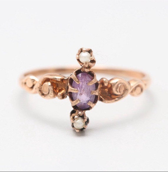 SALE Victorian Amethyst + Pearl Ring