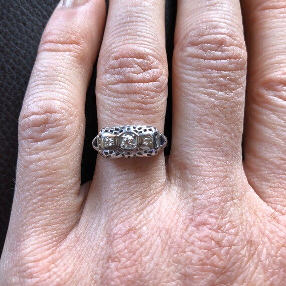 Edwardian diamond + Sapphire Ring - image 4