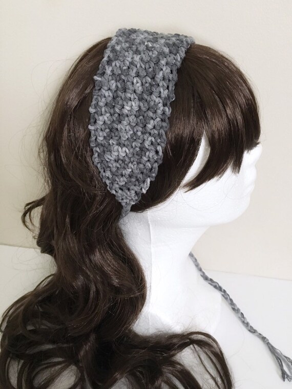 Gray Crochet Headband Tied Headband Tie Back Headband Etsy