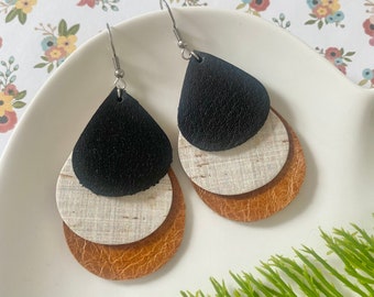 Cork Leather Earrings, Boho Earrings