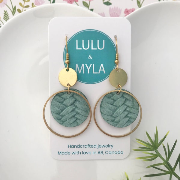 Braided Leather & Brass Hoop Earrings, Boho Style