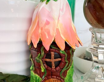 Flower Fairy House Castle Trinket Jar