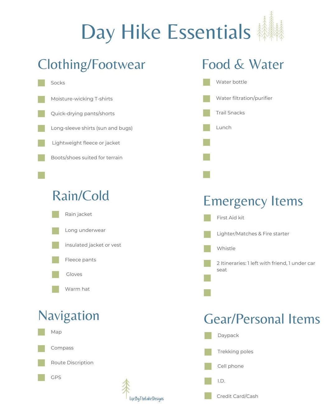 Day Hike Essentials Checklist Etsy