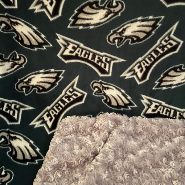 Handmade Child's Philadelphia Eagles Blanket for Child, Kids Eagles Plush Fleece Blanket w/ Faux Fur Gray Swirl, Eagles Gift for Boy or Girl