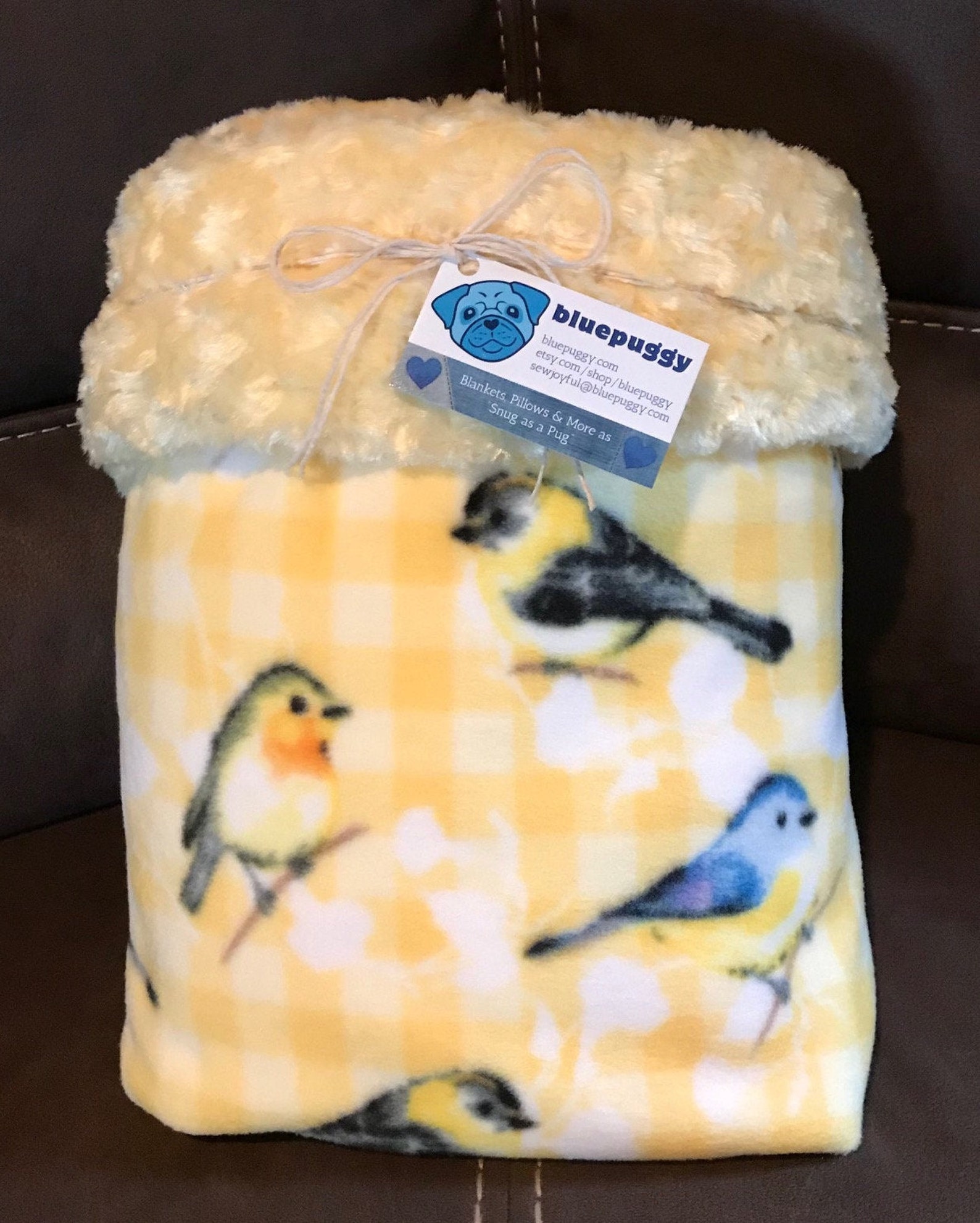 Bird Blanket Birds Plush Fleece Fabric w/ Faux Fur Yellow Etsy