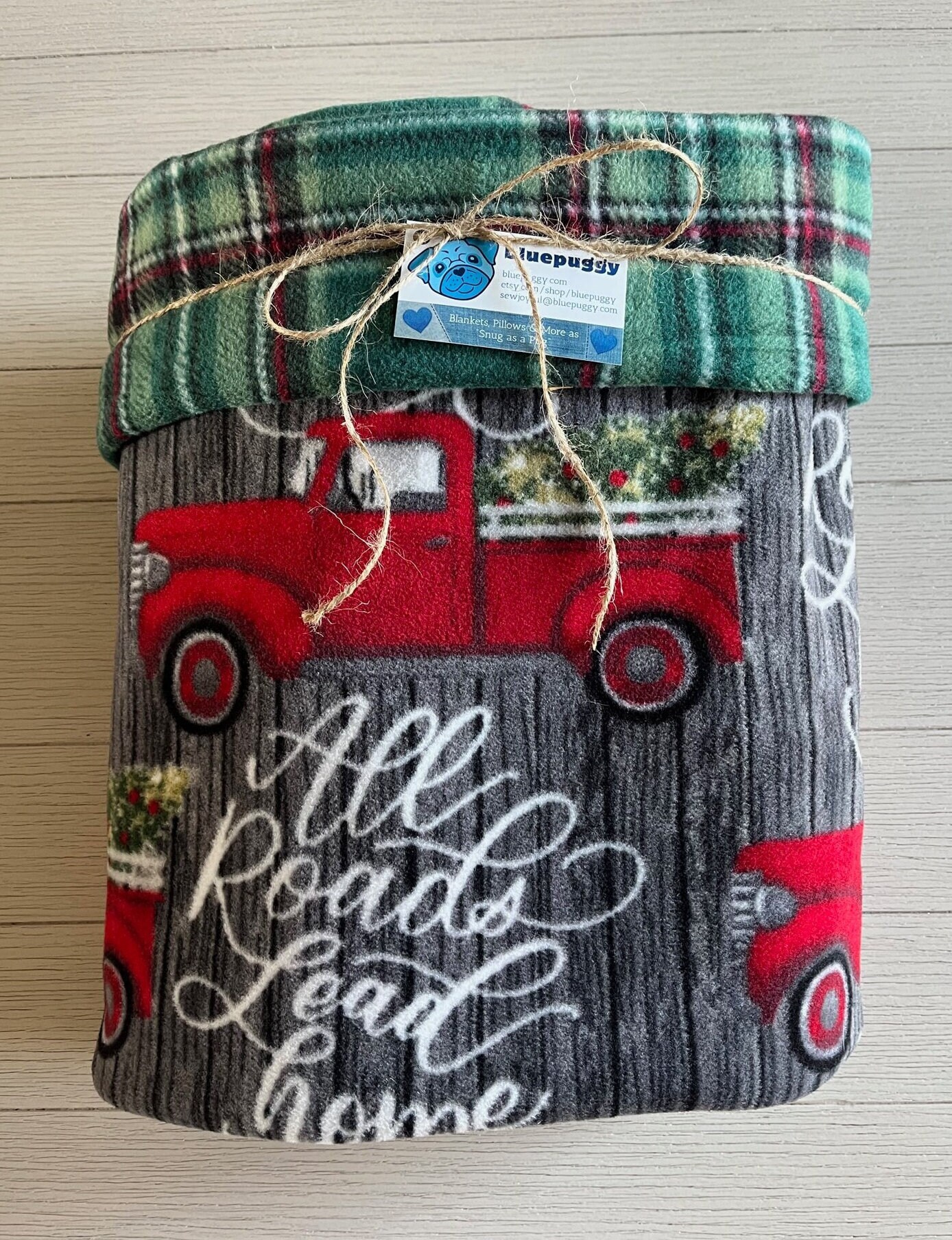All Roads Lead Home Christmas Blanket Red Pickup Christmas Tree Truck Christmas Tree Fleece Blanket With Cozy Plush Plaid Fleece Backing Etsy