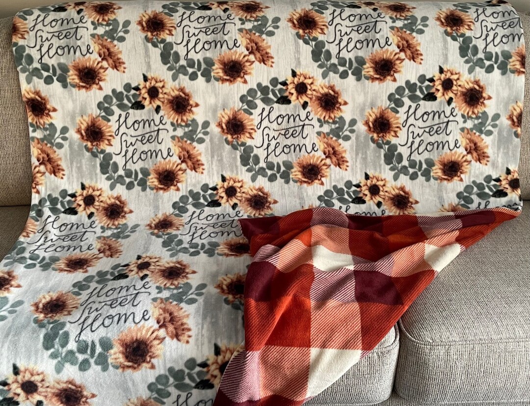 Sunflower Plush Fleece Blanket, Home Sweet Home Sunflower Plush Plaid