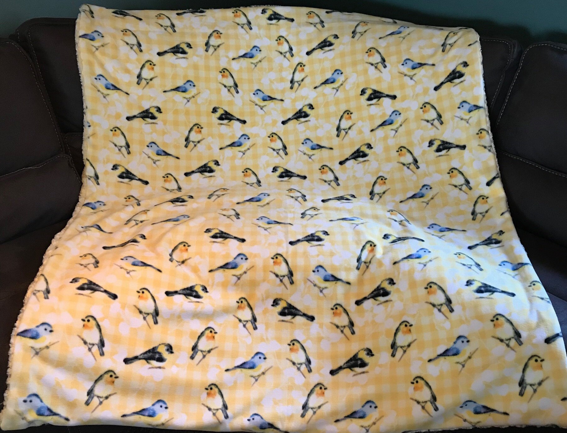 Bird Blanket Birds Plush Fleece Fabric w/ Faux Fur Yellow Etsy