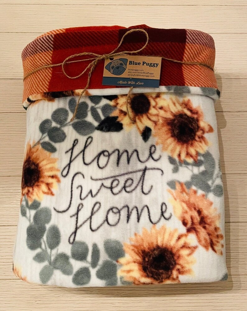 Sunflower Plush Fleece Blanket, Home Sweet Home Sunflower Plush Plaid