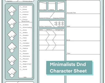 The Minimalist's Character Sheet // Basic DnD 5e Fillable PDF