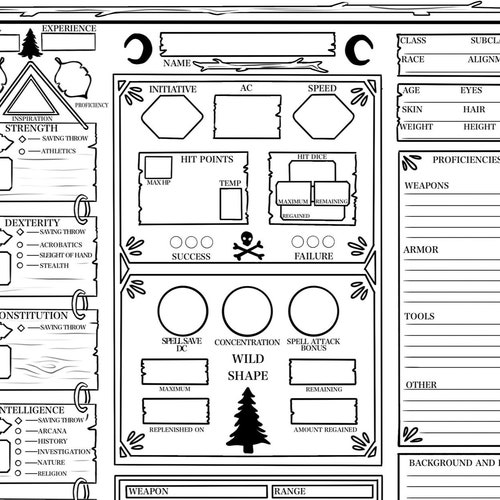Druid Character Sheet // DND 5e Downloadable Sheets // Dnd Etsy