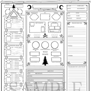 The Druid&#39;s Character Sheet // DND 5e Fillable PDF