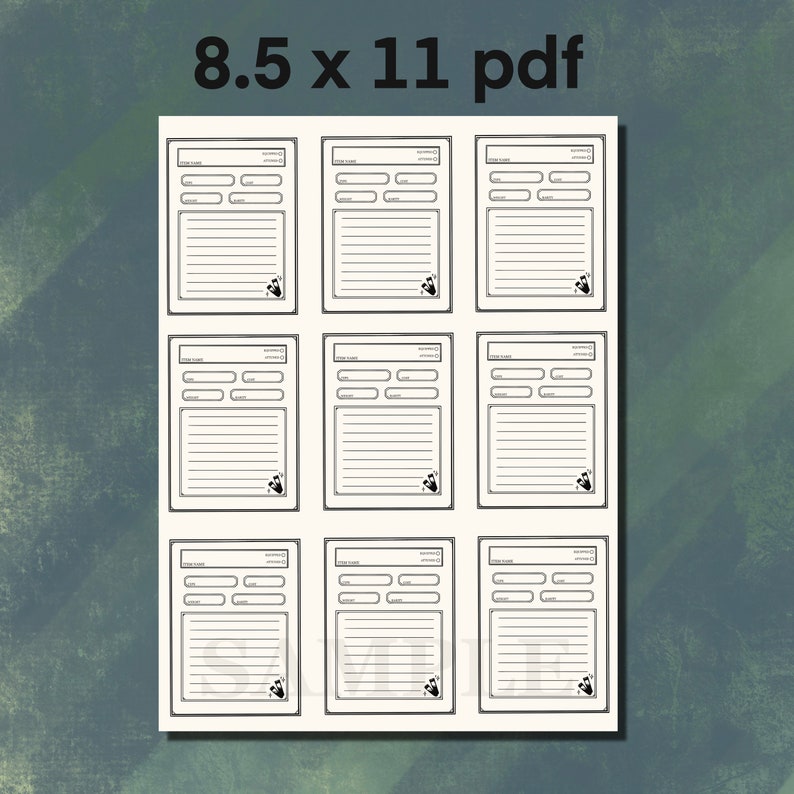 Simple Item Sheet // DND Inventory Sheet 5e // Dungeons and - Etsy