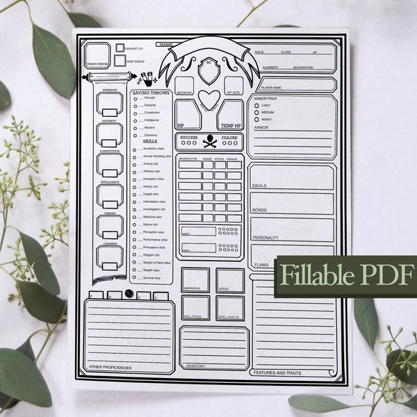 The Simple Character Sheet // DND 5e Fillable PDF