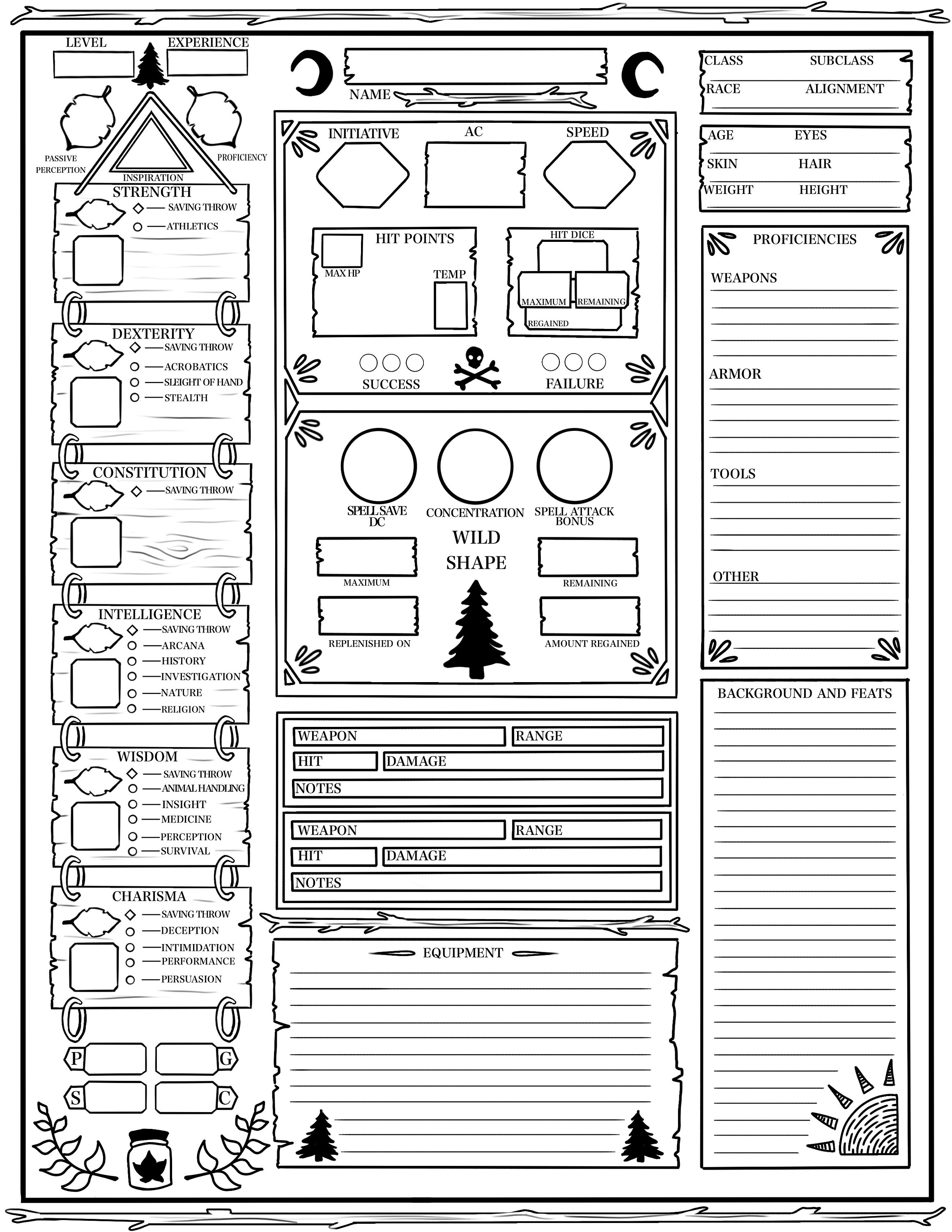 5e Printable Character Sheet - Customize and Print