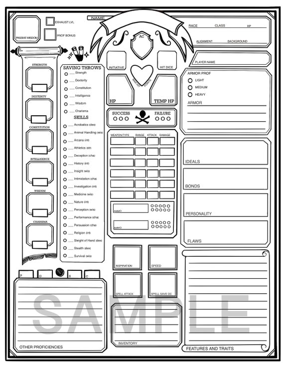 Simple Dungeons And Dragons Character Sheet Dnd Character Etsy Uk