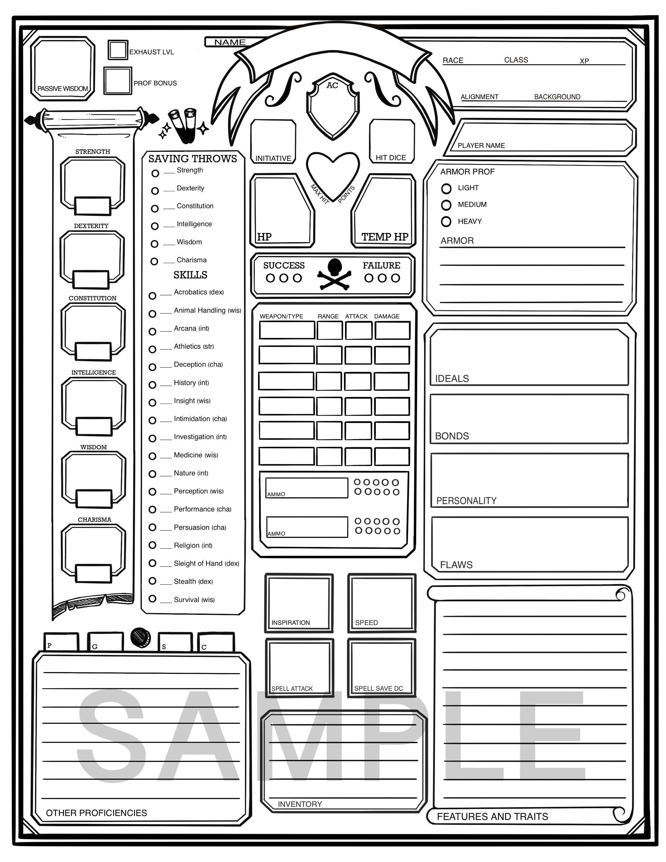 Simple Dungeons And Dragons Character Sheet Dnd Character Etsy