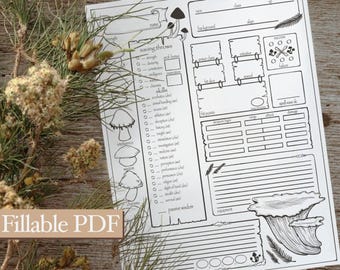 The Mushy Character Sheet || DnD 5e Fillable PDF || Mushroom Themed