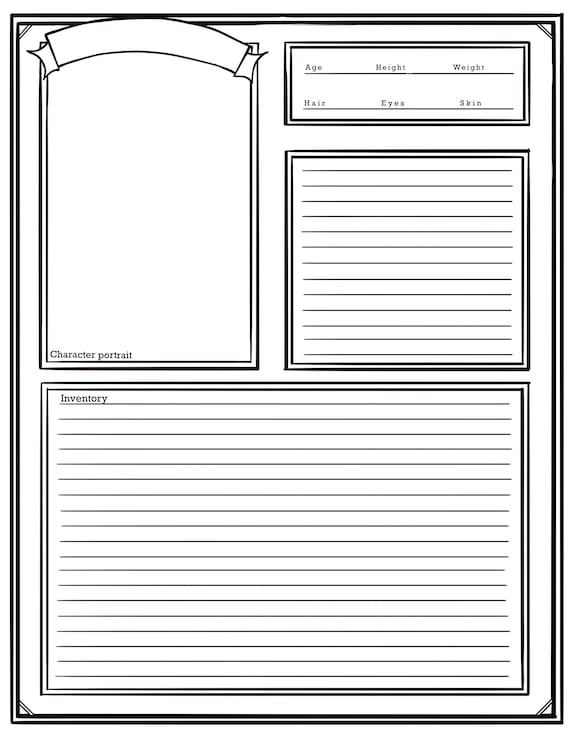 Simple Dungeons And Dragons Character Sheet Dnd Character Etsy Uk