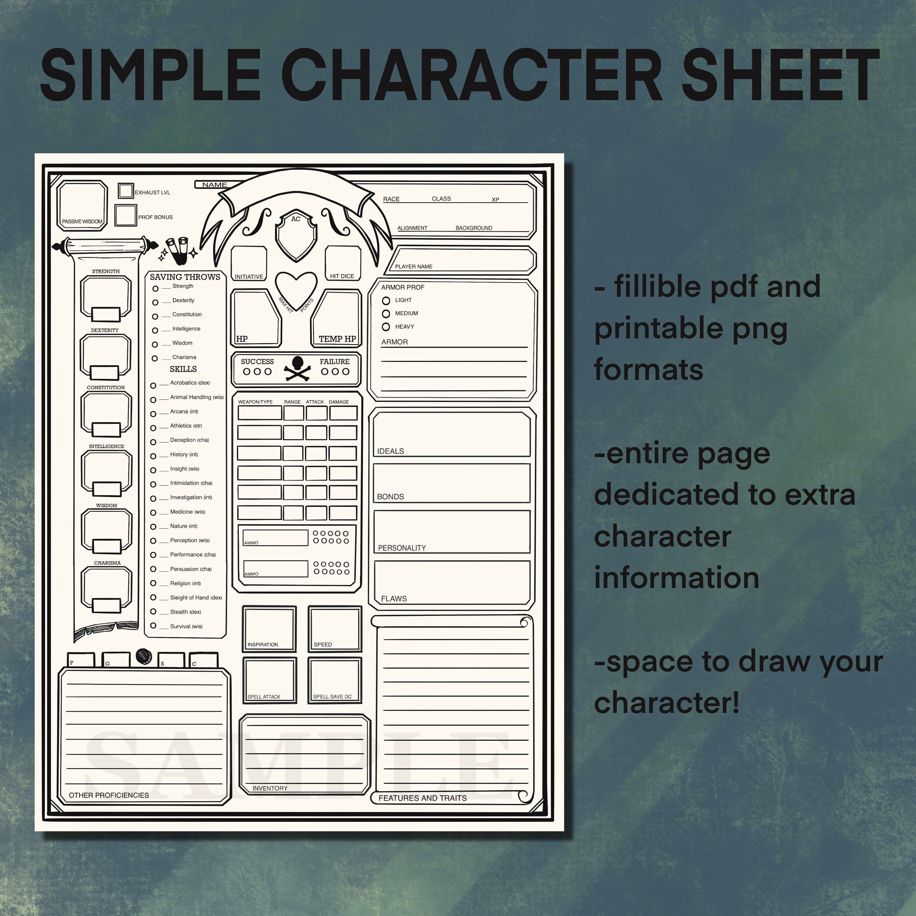 simple dungeons and dragons character sheet dnd character etsy new zealand
