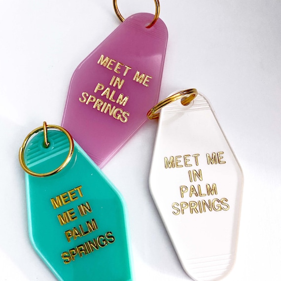 Meet Me in Palm Springs Vintage Motel Hotel Tag Keychain
